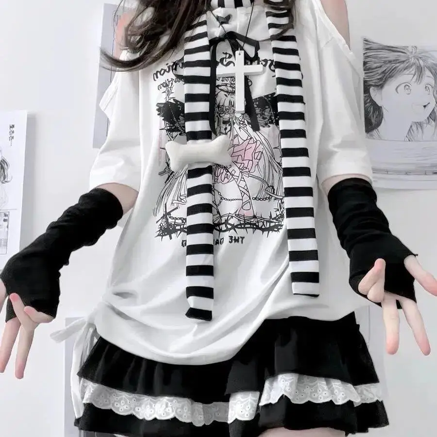 Fashion Harajuku Women Cotton Scarves Y2k Black Grey Colorful Stripe Narrow Long Scarves 180cm Long Decorative Neckerchief