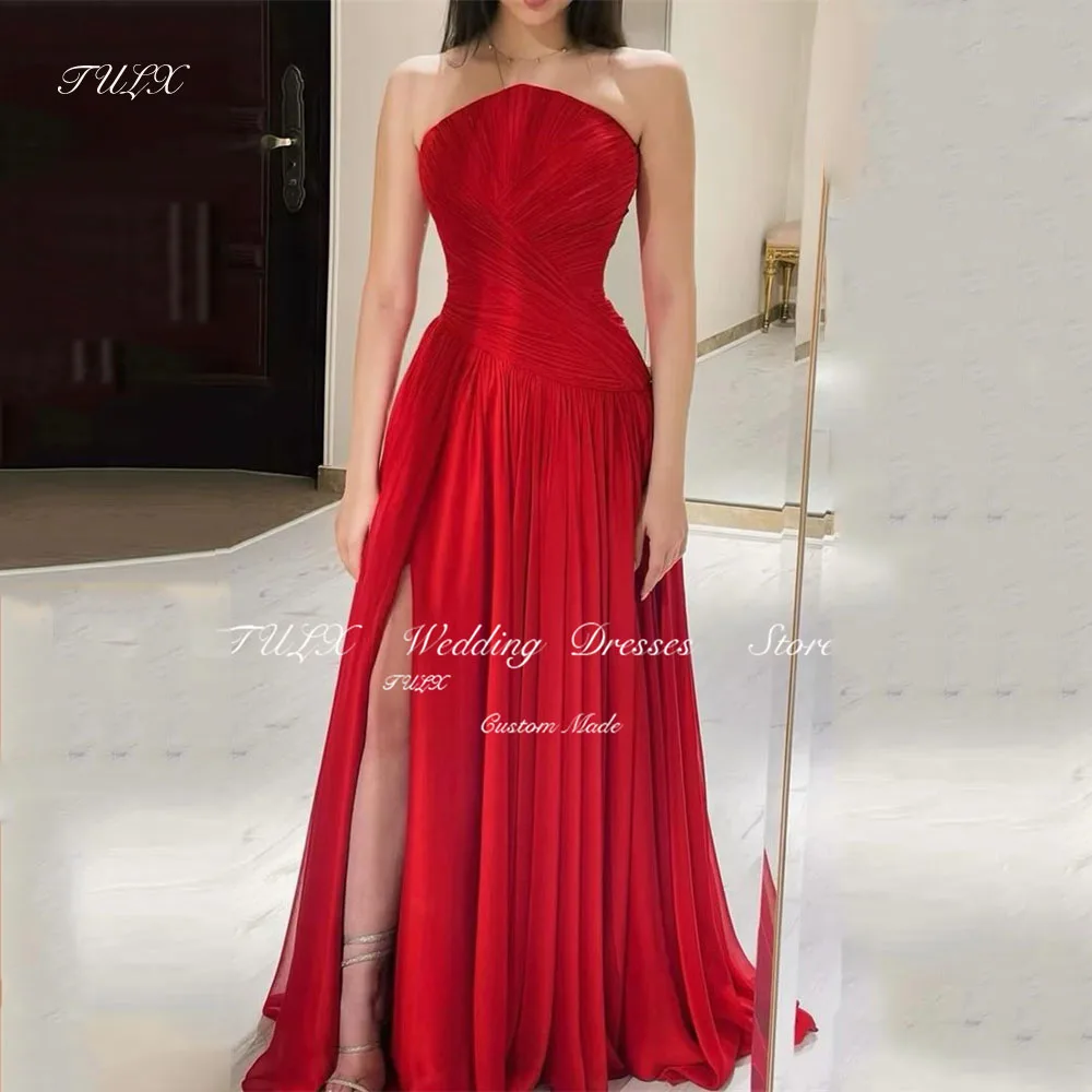 

TULX Red Evening Dresses Sleeveless Women Elegant A Line Floor Length Chiffon Formal Occasion Prom Dress Free Customized 2025