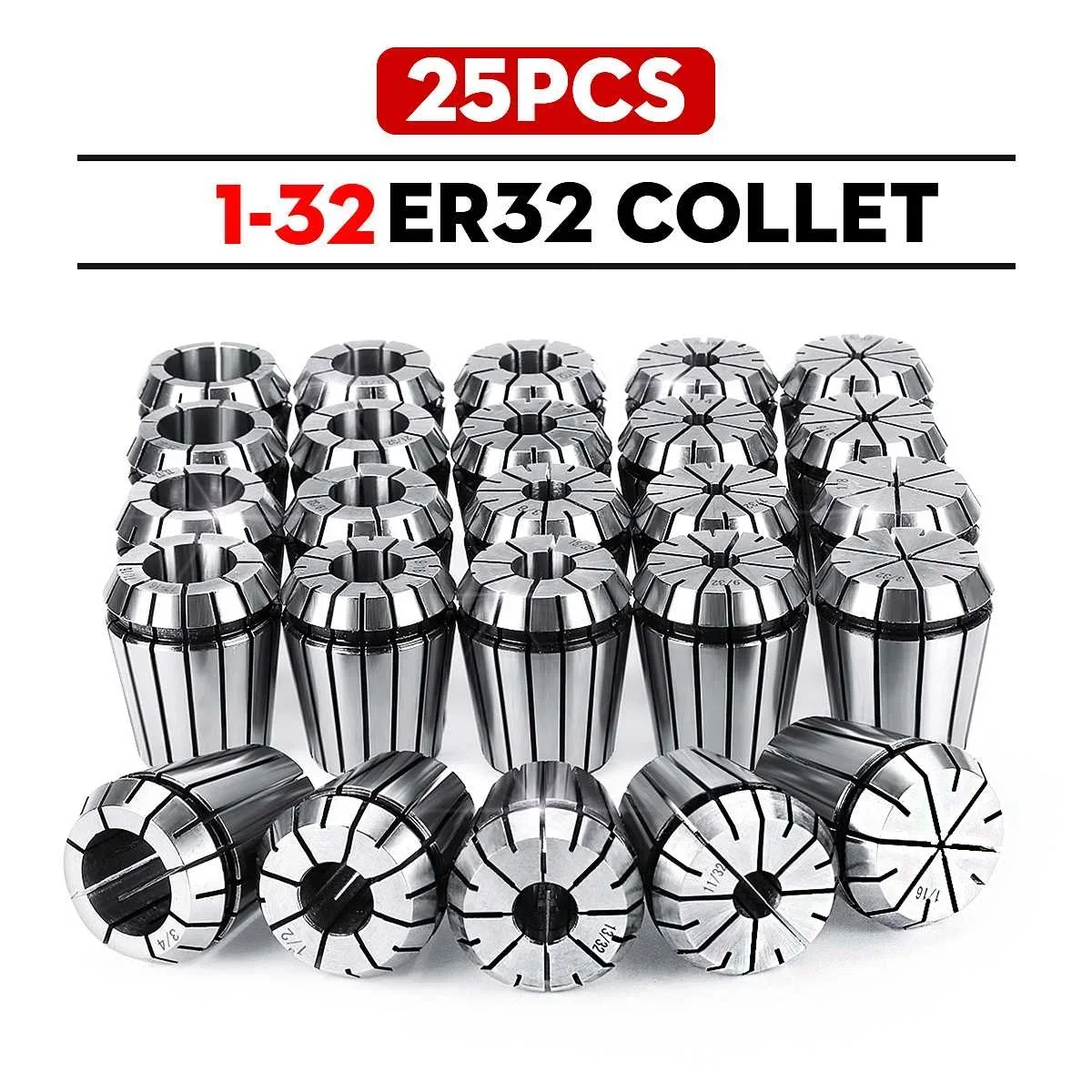 25Pcs ER32 Metric Spring Collet Fit CNC Milling Machine Engraving Lathe Tool