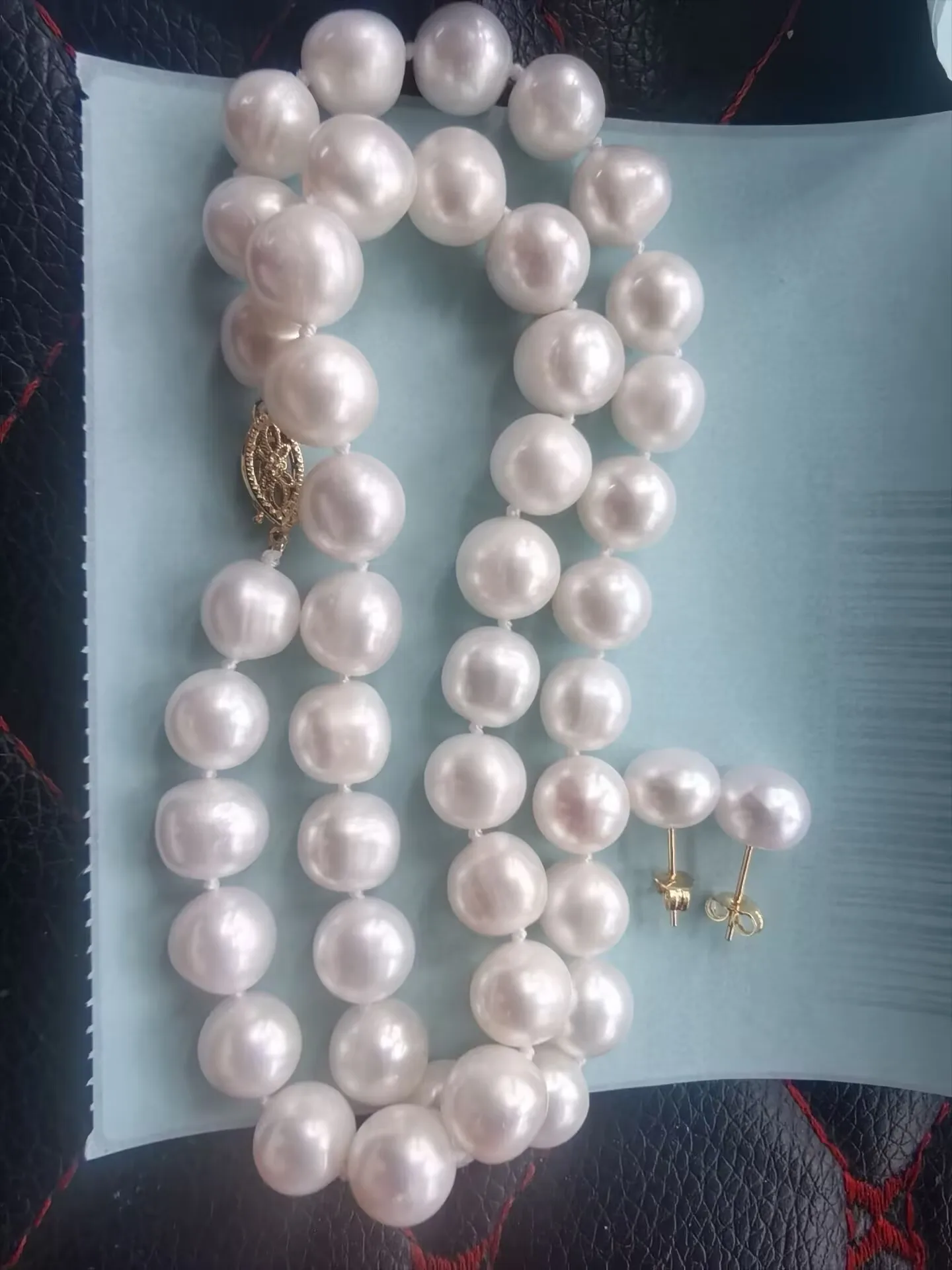 

18inch Baroque AAA+10-11mm akoya round white Pearl Necklace earring set 14k