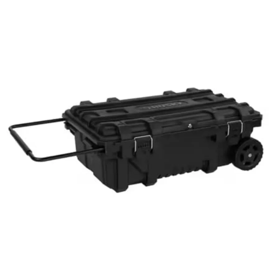 Heavy Duty Rolling Toolbox for Workshop Use, Steel, Black, Keyed Lock and Removable Tool Tray, 36.5 Inch