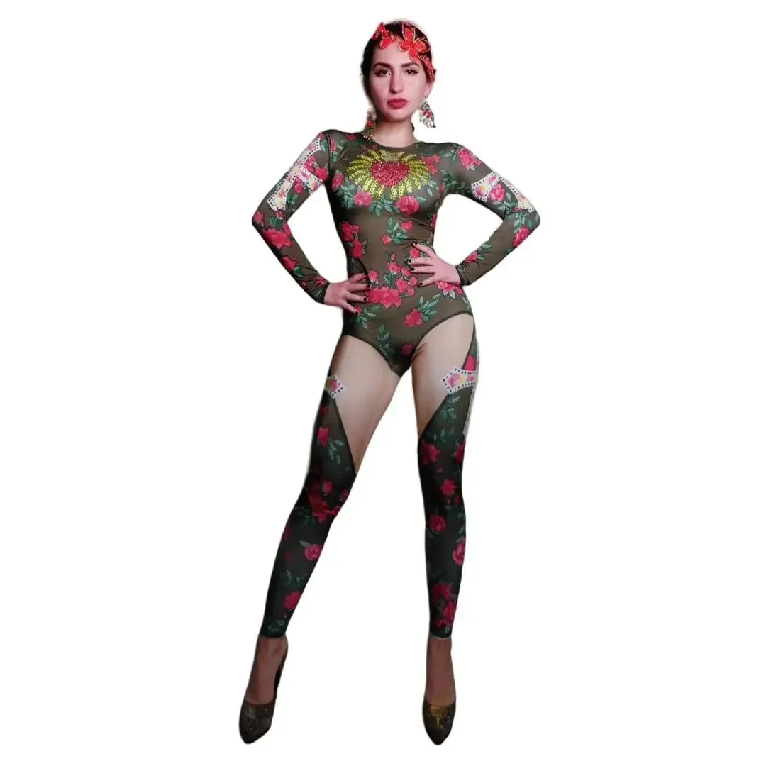 New Sexy Pole Dance Clothing Women Embroidered Diamond Jumpsuit Nightclub Party Dj Ds Wear Female Stage Costume Rave Outfit