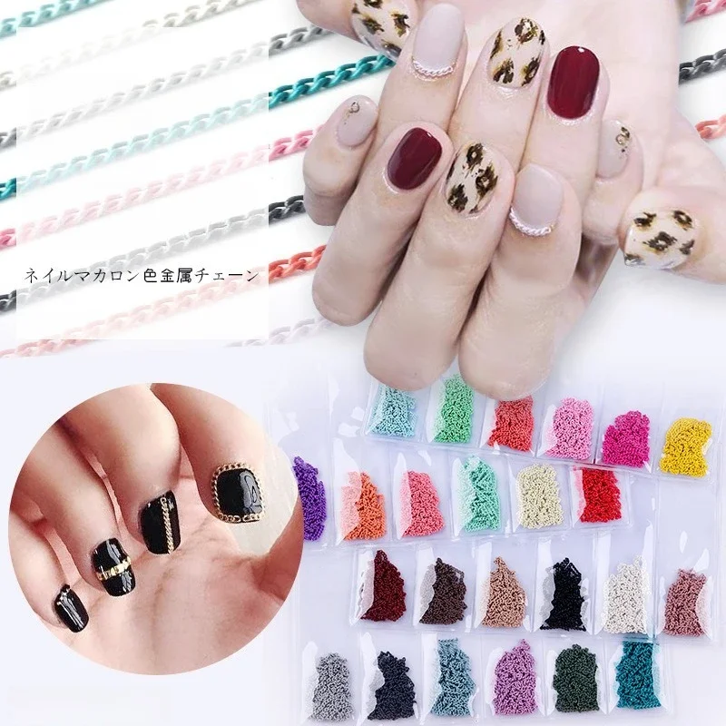 1Set New Nail Chain Decorations, 6-color metallic chains, popular Japanese & Korean nail accessories for gel polish decoration