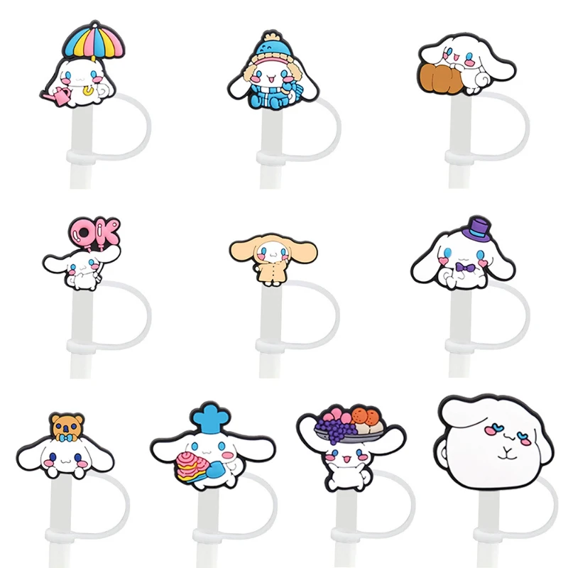 MINISO Anime Straw Covers Cap for Cup Straw Accessories Sanrio Cinnamoroll Series Reusable Silicone Dust Cover Holiday Parties