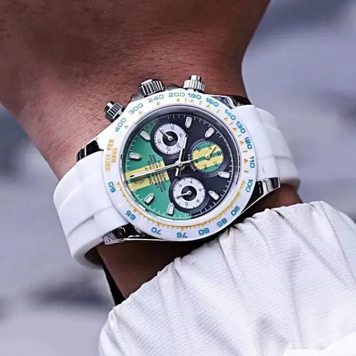 OKPLAY Men Chronograph Watch 39.5mm Pilot Quartz Wristwatch Sapphire 10Bar Waterproof Triple Windows Ceramic Bezel VK63
