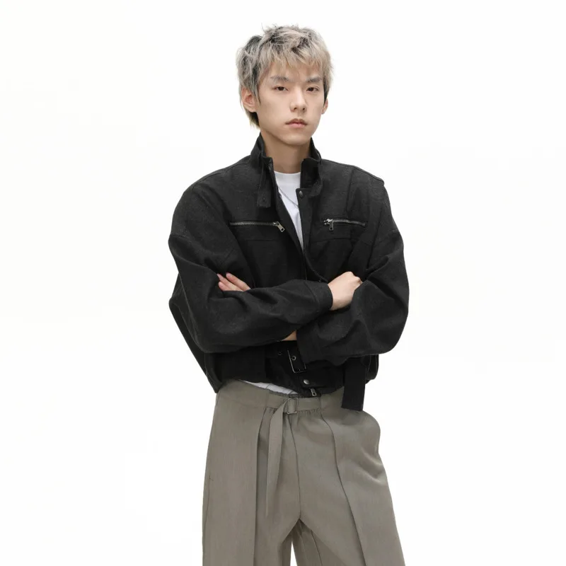 

SYUHGFA American Style High Street Men's Jackets Stand Collar Solid Color Zipper Loose Vintage Male Short Coats 2025 Autumn