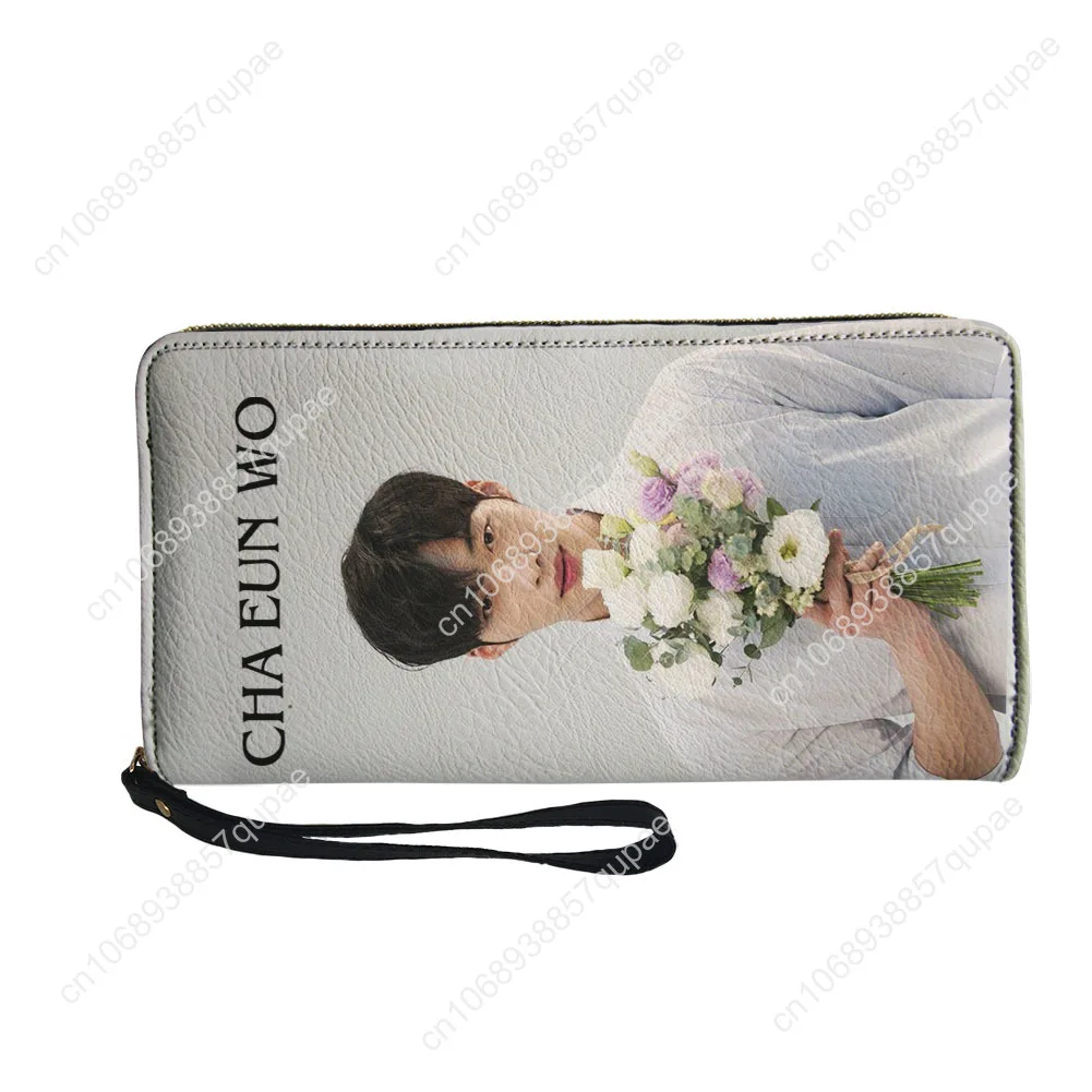 KPOP Cha Eun Woo Custom Wallet Purse Mens Womens Teenagers Zipper Long Wallets Double Print  Portable Wallet Gift Bag