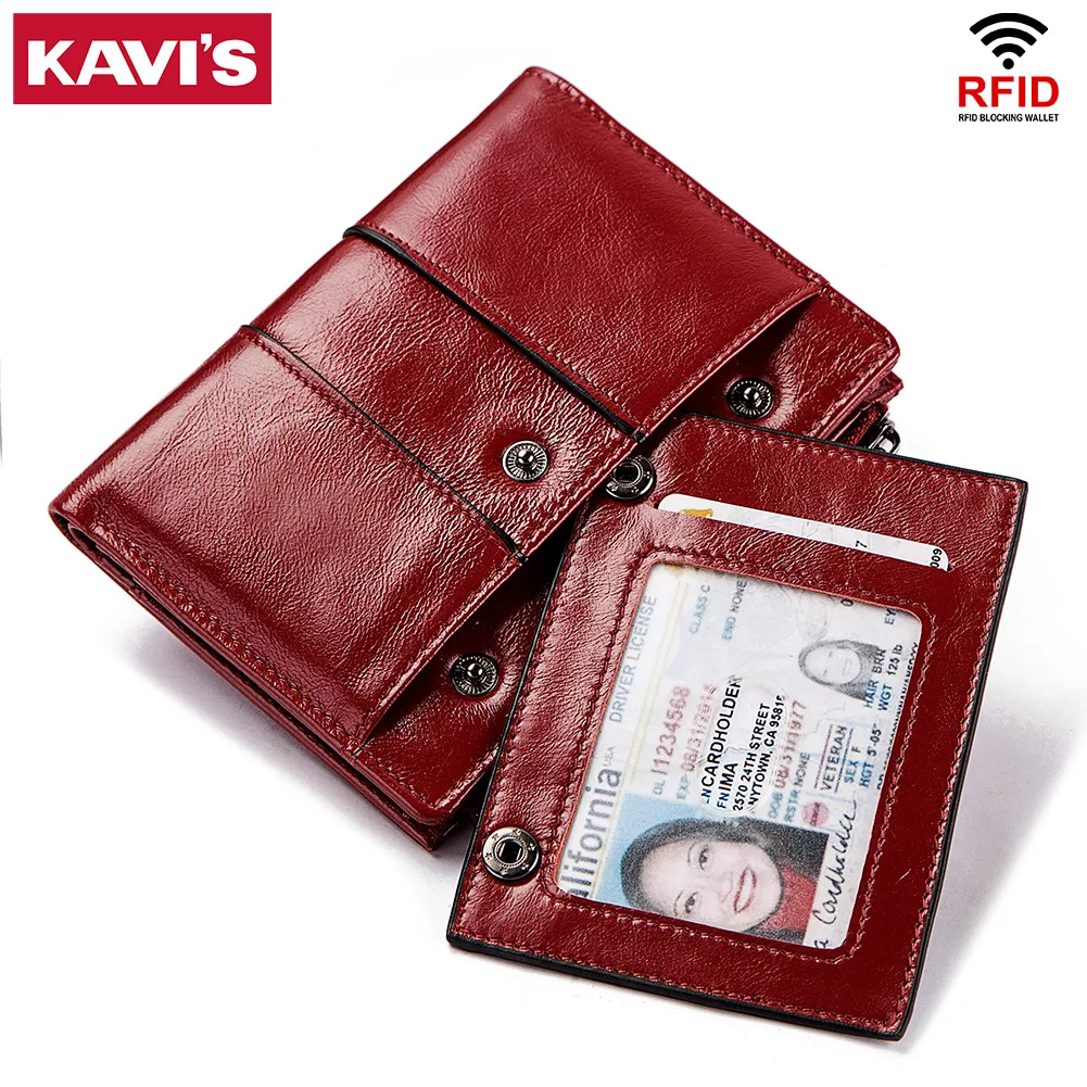 Brand Women Wallets Short Rivet RFID Blocking Fashion Card Holder with ID Window Short Female Zipper Coin Pocket Money Bags