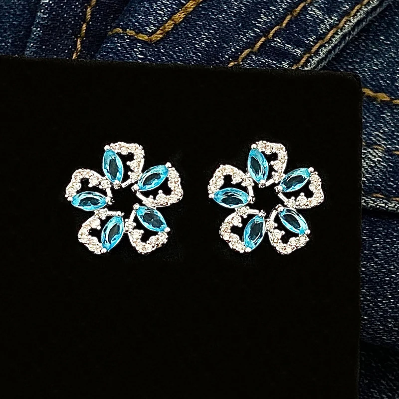 

PONYKISS 925 Sterling Silver Full Zircon Hollow Flower Stud Earrings for Women Cute Plant Fine Jewelry Minimalist Accessories