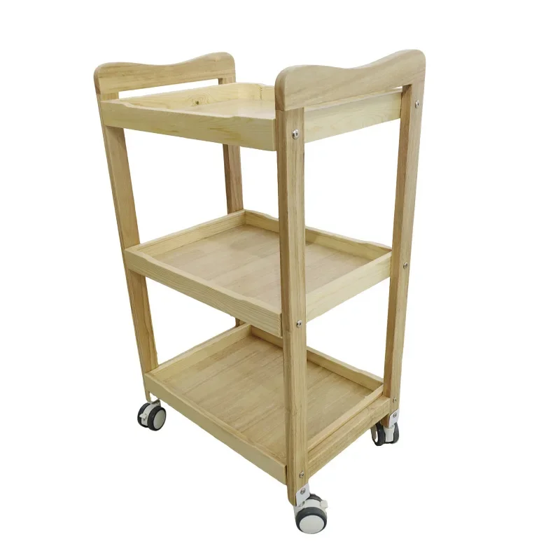 #Mobile beauty salon storage rack, solid wood light luxury nail and eyelash stroller, Internet celebrity hairdressing perm tool