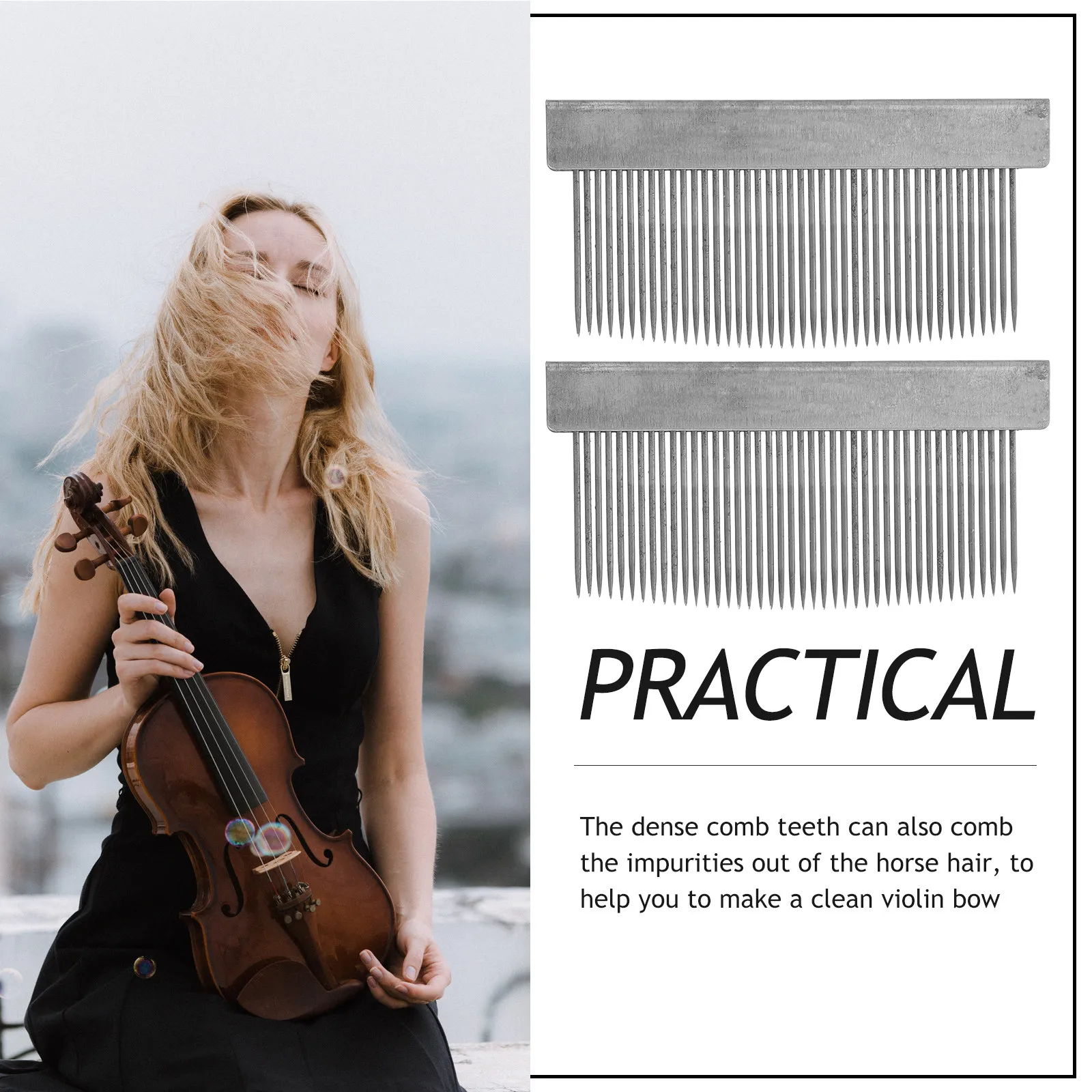 2Pcs Strong Iron Violin Bow Comb Horse Hair Combing Tool for Violin Viola Cello Erhu Bow Hair Straightening Cleaning and