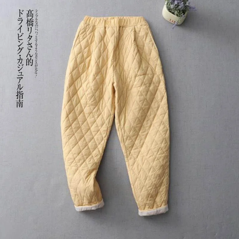 Solid Harem Pants for Women Winter Vintage Korean Style Trousers Casual Quilted Lightweight Cotton Added Pants Women Clothing