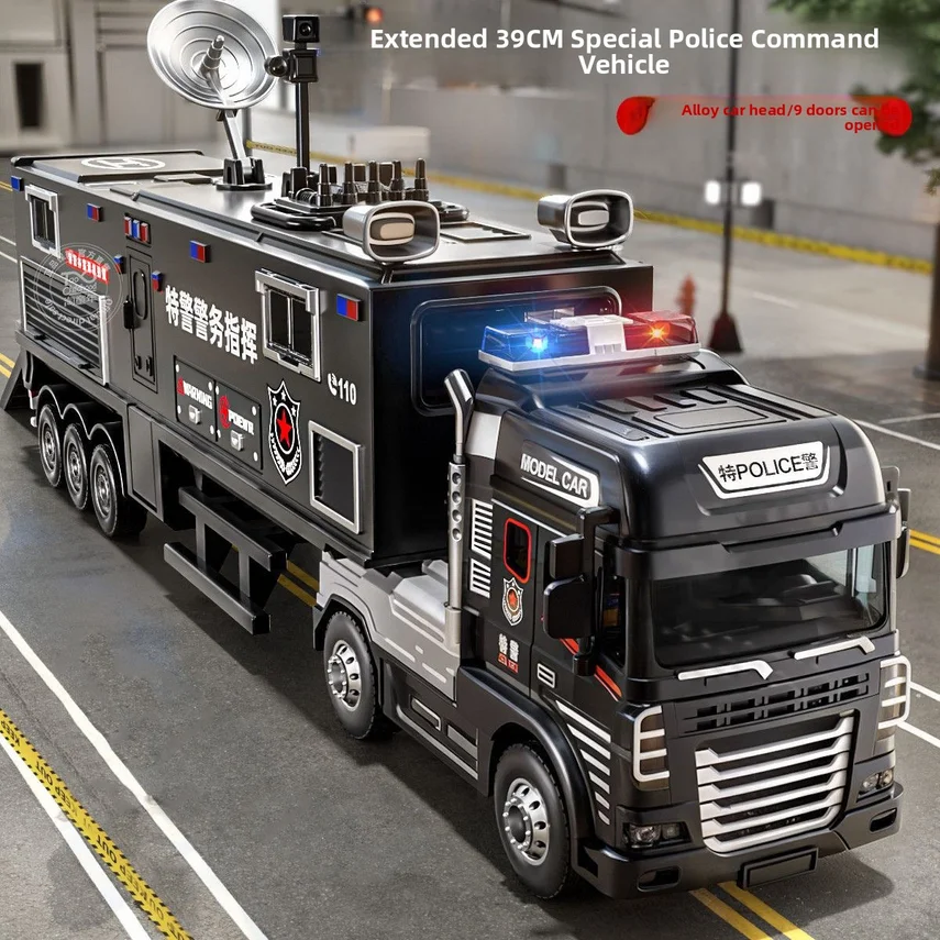 Alloy Special Police Extended Command Vehicle Rv Toy Car Model Inertia Sound And Light Children's Toy Simulation Car