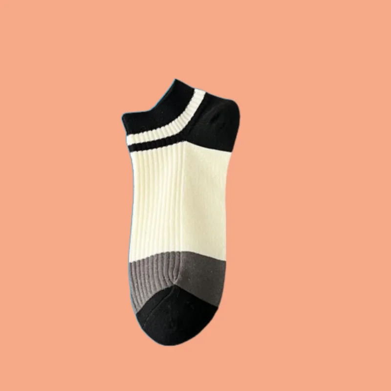 3/5 Pairs Double Needle Men's Boat Socks Casual Striped Cotton Socks Contrast Color Men's Simple Socks Spring and Summer Socks