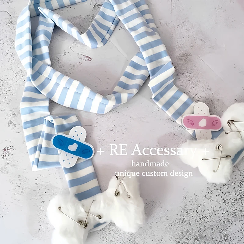 Blue White Stripe Scarves Subculture Harajuku Y2k Cospaly Sweet Cute Autumn 2024 Scarf Clothes Accessories Women New Scarf