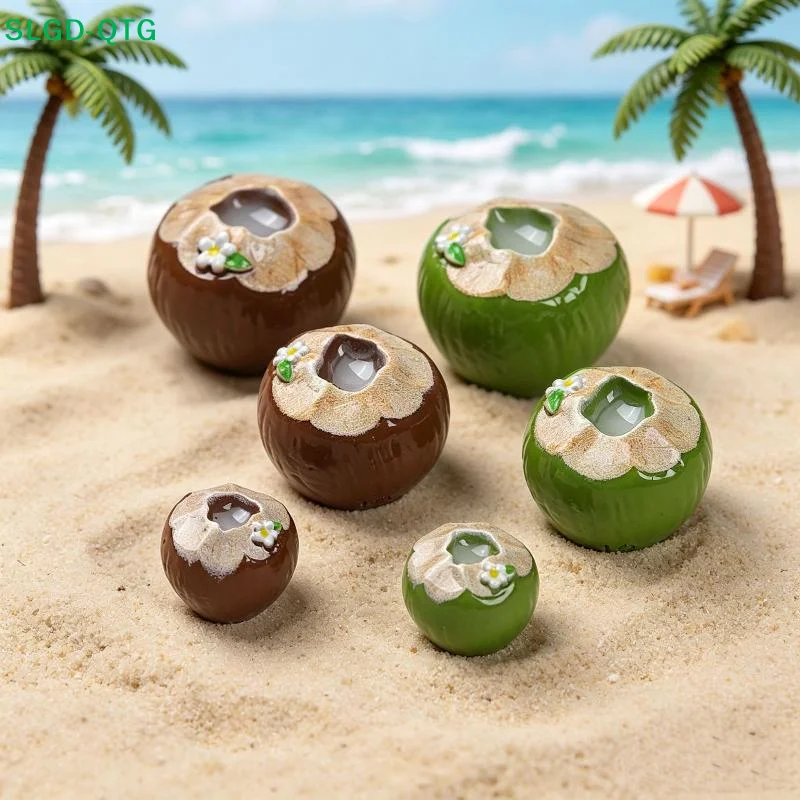 NEW 6pcs Simulated 3D Green Brown Coconut Juice Resin Decor Accessories Mini Figurines For Pendant Making