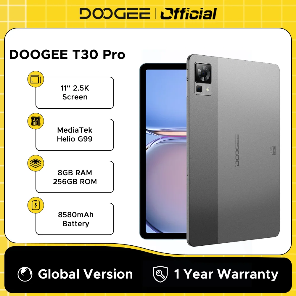 World Premiere DOOGEE T30 Pro Tablet MediaTek Helio G99 11'' 2.5K TÜV Certified 8GB+256GB 8580mAh 20MP Main Camera Android 13