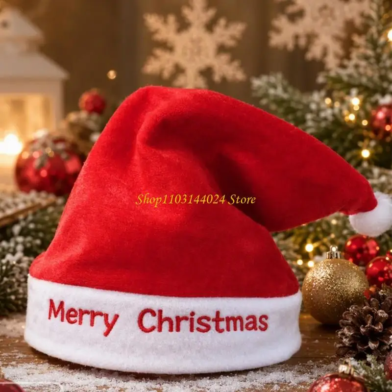 N5KE Red Santa Cap Furry Plush Hat for Festival Photography and Holiday Event Wear