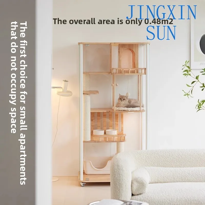 Luxury Cat Villa 360 Panoramic Tempered Glass Ultra White Glass Cat Nest Movable Interior