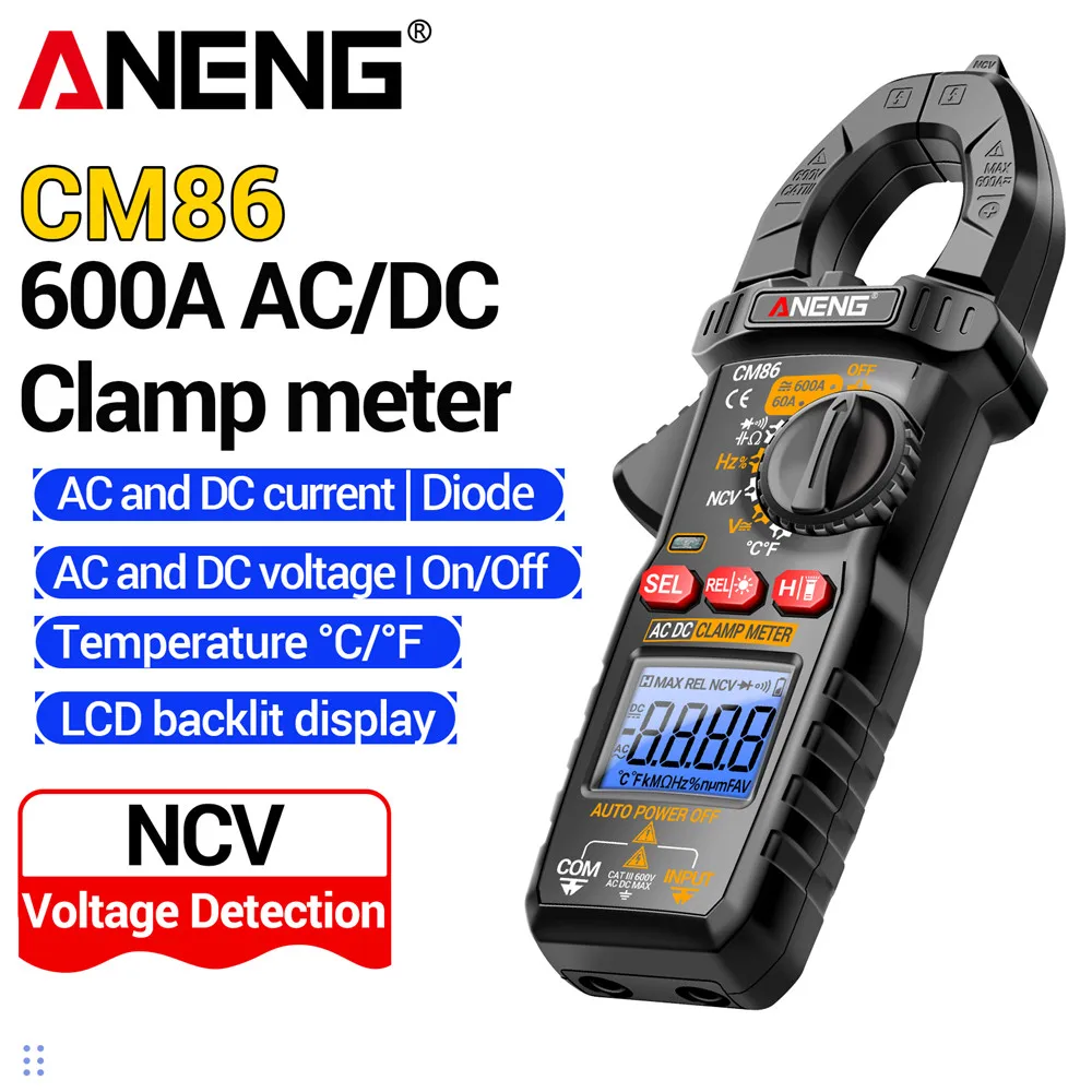 

ANENG CM86 Digital Multimeter Clamp Meter Current Voltage Diode NCV 600A AC/DC Voltage Detection Tools