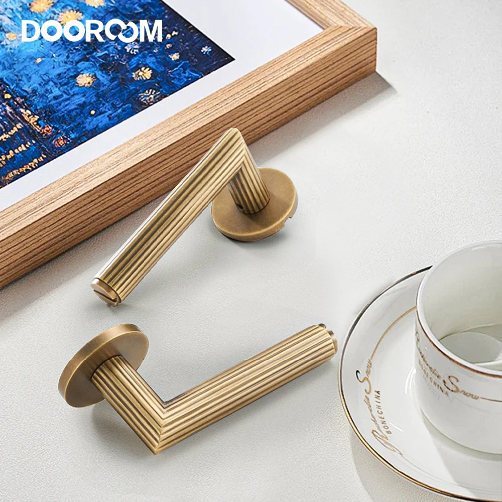 DOOROOM Modern Brass Stripe Door Lock Set Matt Silver Interior Bedroom Bathroom Double Wood Door Lever Dummy Privacy Passage