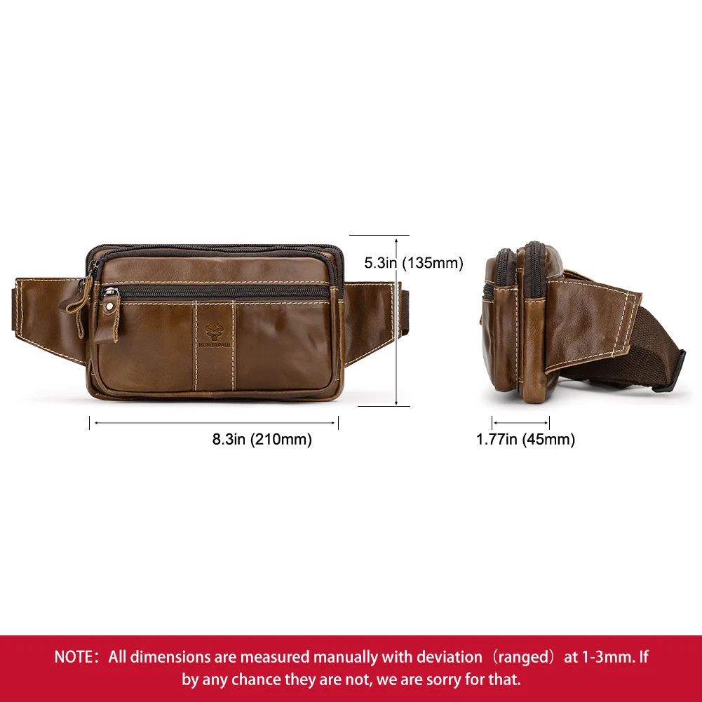 HUMERPAUL Genuine Leather Men\'s Waist Bag Classic Travel Fanny Chest Pack Multifunction Outdoor Storage Mobile Phone Bag