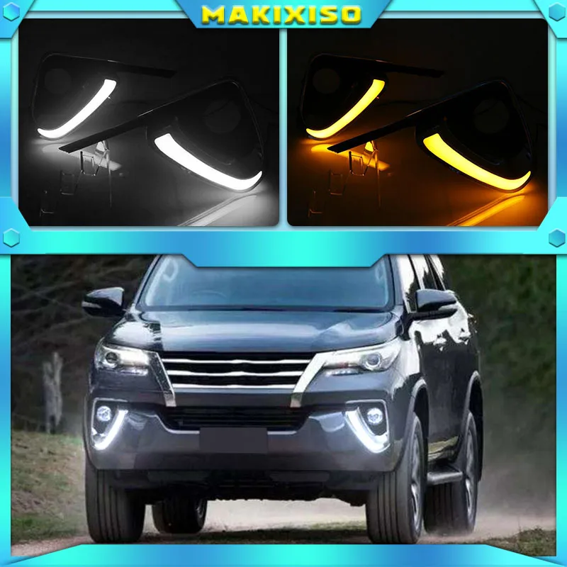 

For Toyota Fortuner 2015 2016 2017 DRL LED Daytime Running Light Daylight fog lamp cover Turn Yellow Signal