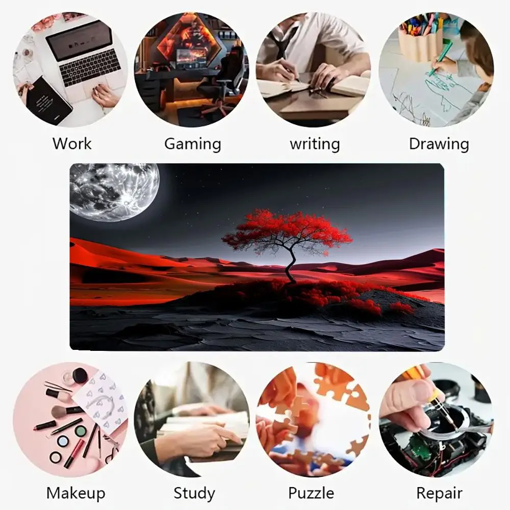 Tappetino per mouse con scenario fantasy Blood Moon - Tappetino da scrivania per scena notturna misteriosa, grande XXL, antiscivolo