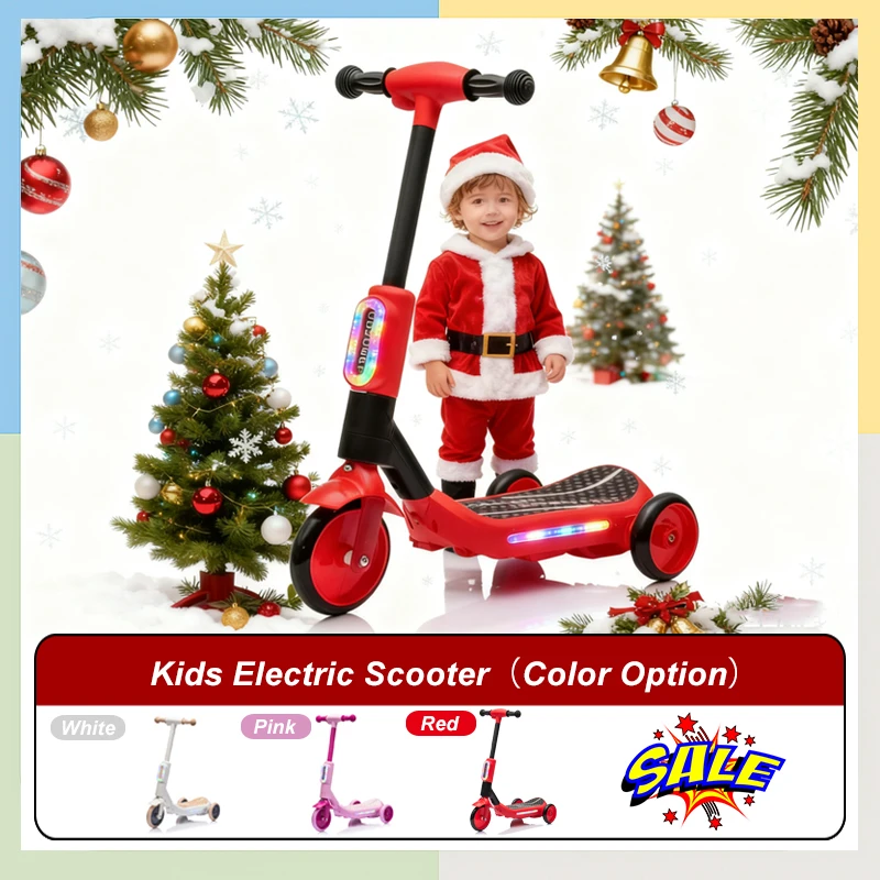 2-in-1 Kids Electric Three-Wheel Scooter with Music LED Tail Lights Spray PU Wheels Wide Pedal Balance Toy for Children Ages 3-6