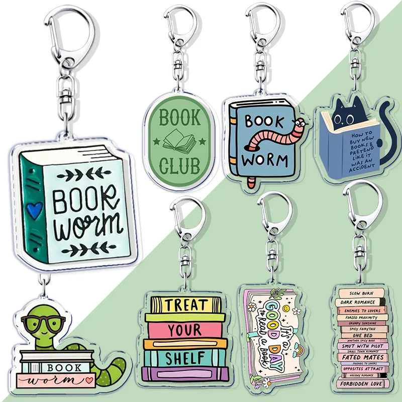 Funny Book Worms Cute Keychains Keyring For Accessories Woman Bag Library Club Book Lover Pendant Keyring Jewelry Fans Arcane