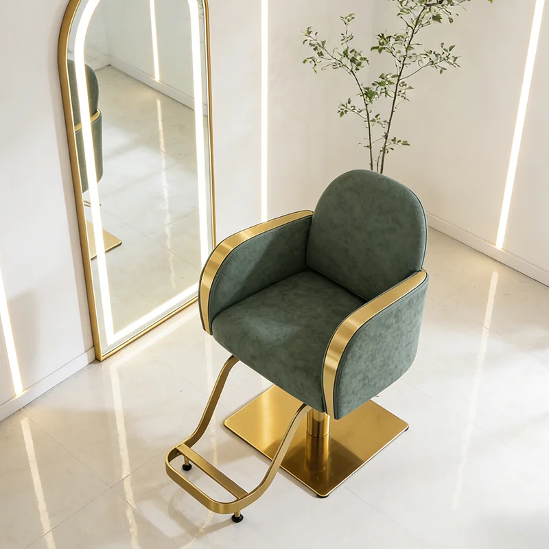 Luxury Gold Stainless Steel square Base Hairdressing Styling Chair Modern Adjustable Rotation Barber Chair for Sale