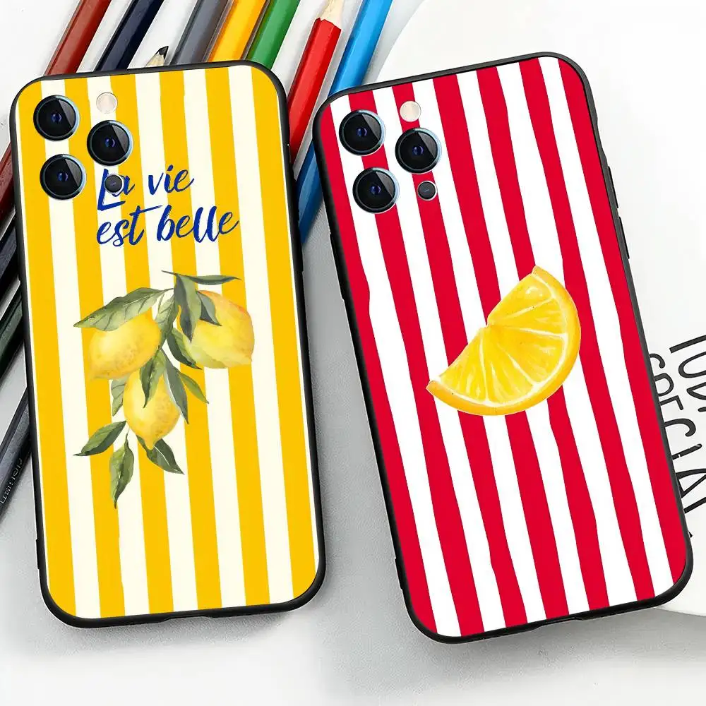 Capa de Silicone Antichoque de Limão Frutado de Verão para iPhone 17 16 15 11 12 14 13 Pro Max Mini X XS XR 7 Plus 17E