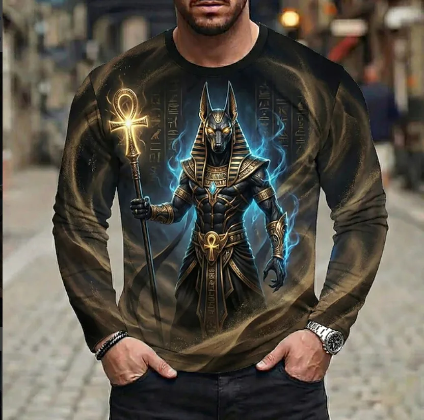 Men Long Sleeve T‑Shirt Horror Creature 3D Print Gothic Style Halloween Party Daily Street Casual Top