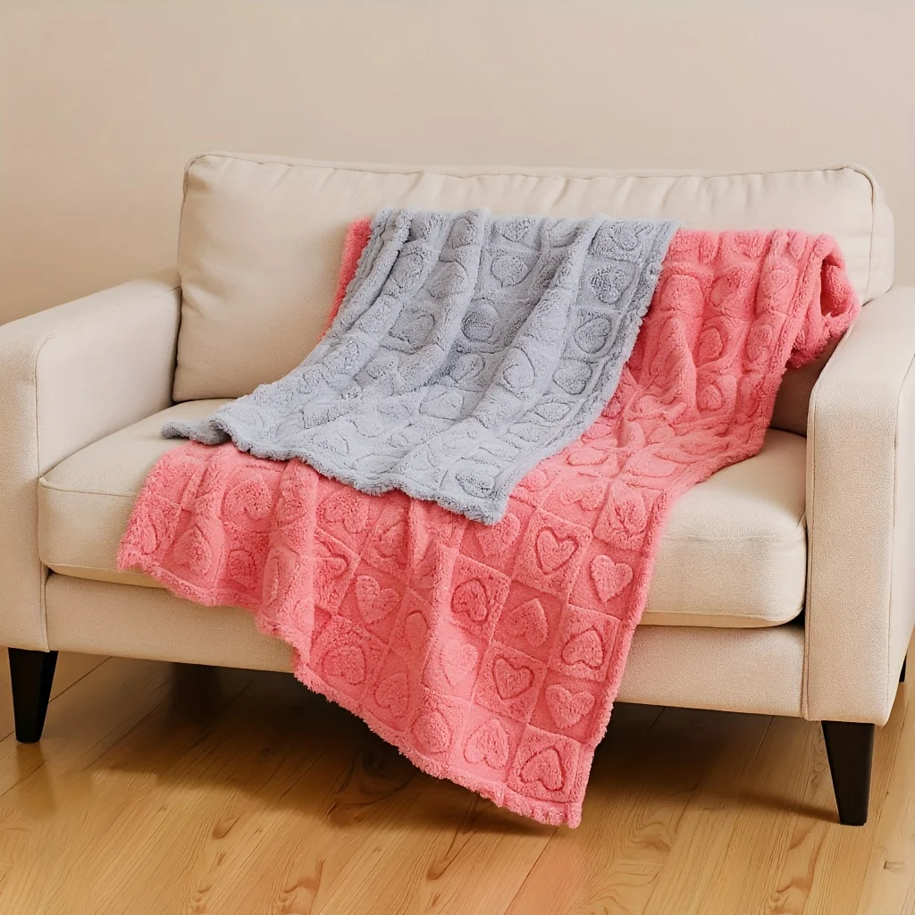 Solid color heart-shaped grid blanket, ultra-soft and comfortable, fluffy and warm air conditioning blanket/cover blanket