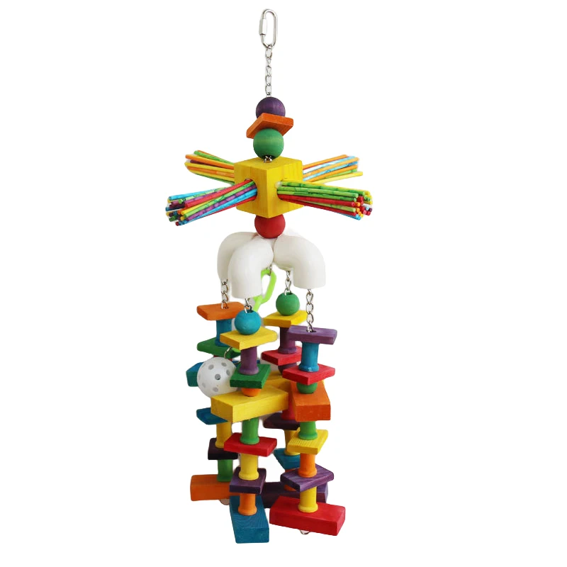 

Food Coloring Natural Wood Brick Rotatable Hanging Bird Accessories Bird Chewy Foraging Climb Toy