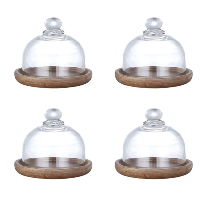 

Multifunctional Mini Dessert Serving Stand Acacia Cake Dish With Dome Lid Platter Cake Plate For Home Hotels(12Pcs)