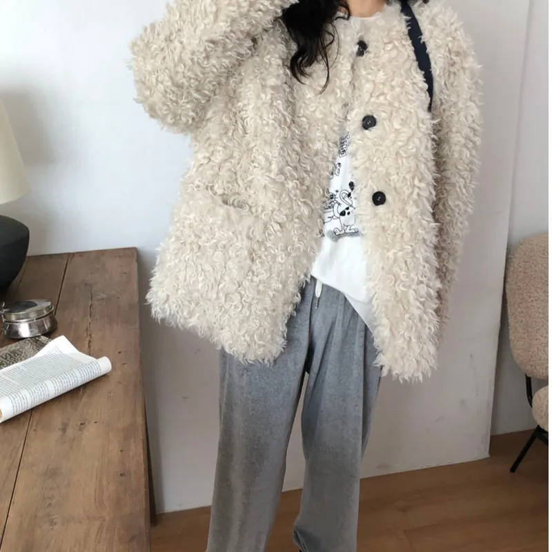 ملابس خارجية نسائية أنيقة كورية من القطن معززة فضفاضة مستديرة Ne بزر واحد دافئ ملابس خارجية مناسبة لجميع المواسم #2