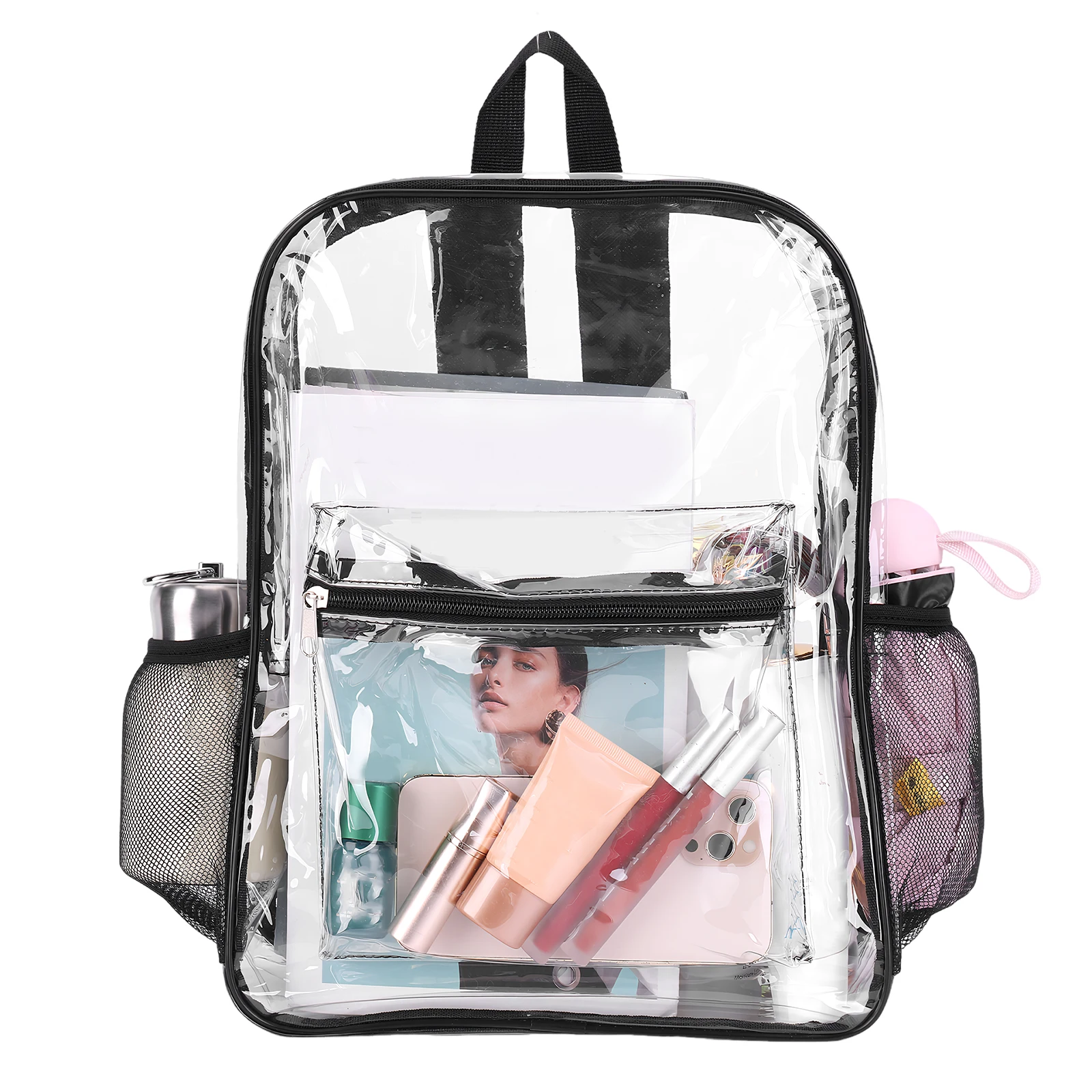 

50 Pack PVC Transparent Bookbags with Pockets 15 Inch Clear Bookbag for College Travel Sport Work Stadium Approved