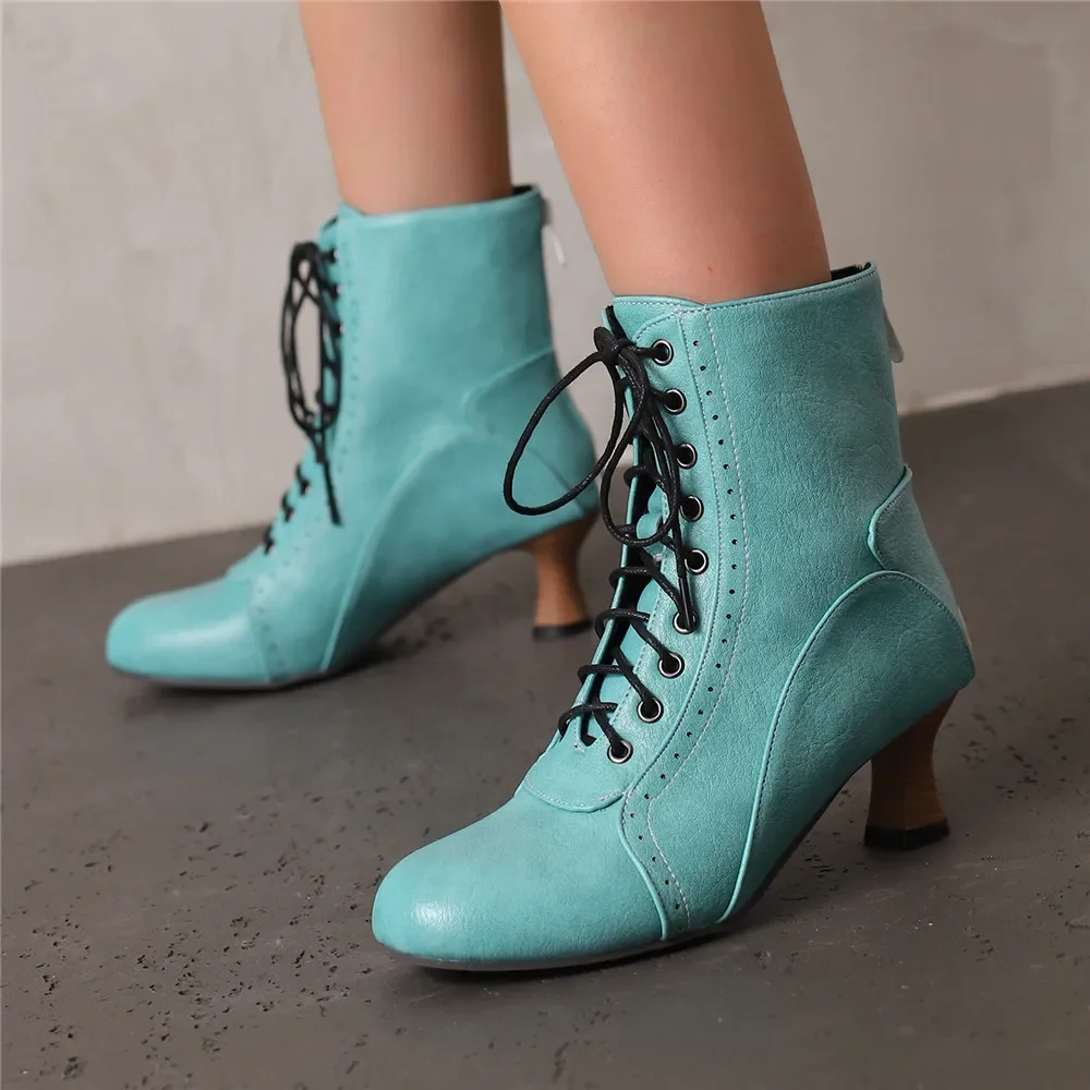 

2025 New Lace Up Ladies High Heel Shoes Strange Steampunk Boot Victorian Ankle Boots Women Pointed Toe Thick Soled Short Boots