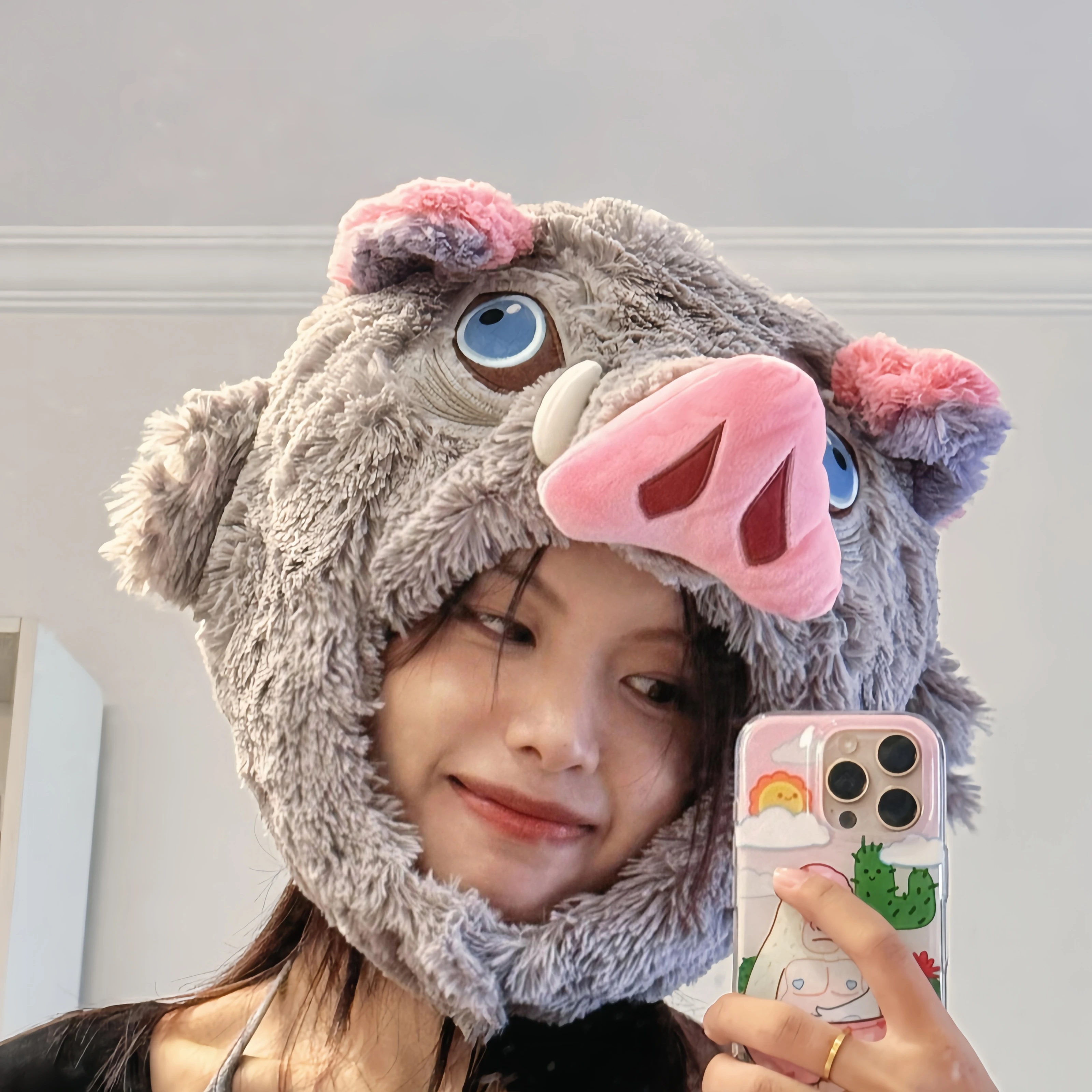 Anime Collectible Wild Boar Head Plush Hat Cosplay Prop Warm Winter Headgear Hashibira Inosuke Toy Fan Gift