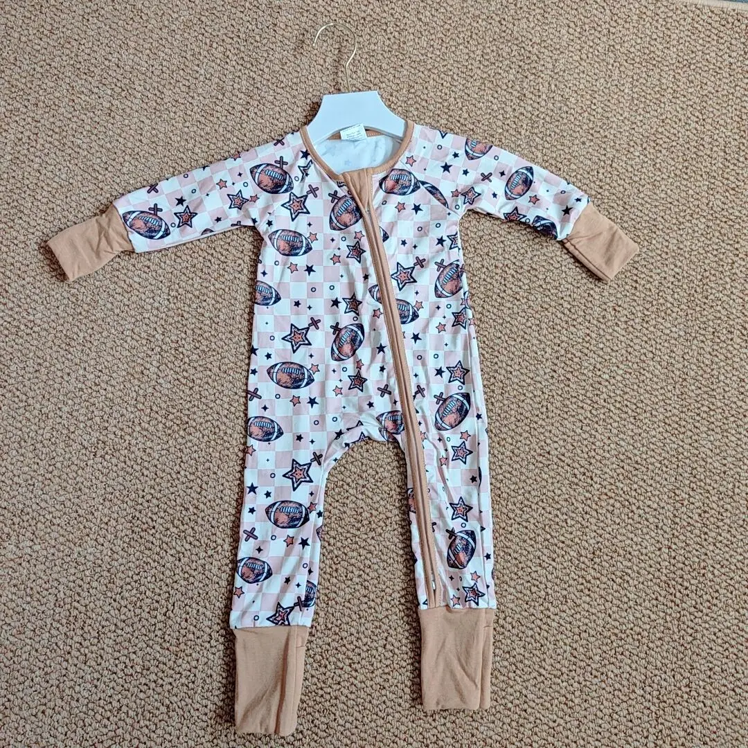 

9.25 Baby Winter Rompers Baby Boys Footballs Stars Plaid Team Zipper Footie Rompers