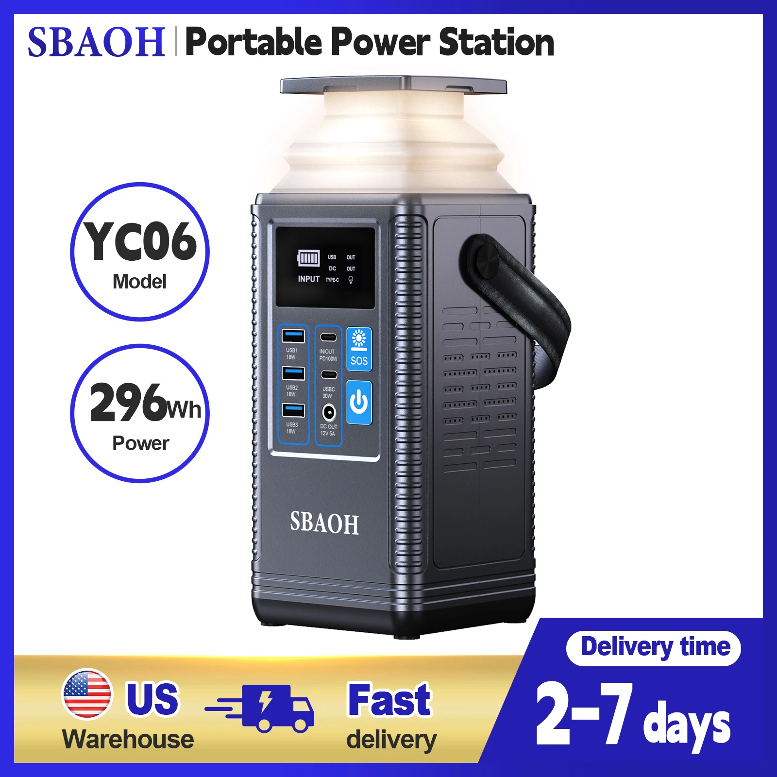 

Portable Power Station,296Wh 80000mAh Outdoor Generator Quick Charge In/Out PD 100W, DC Port and LED Flashlight,Lithium Battery