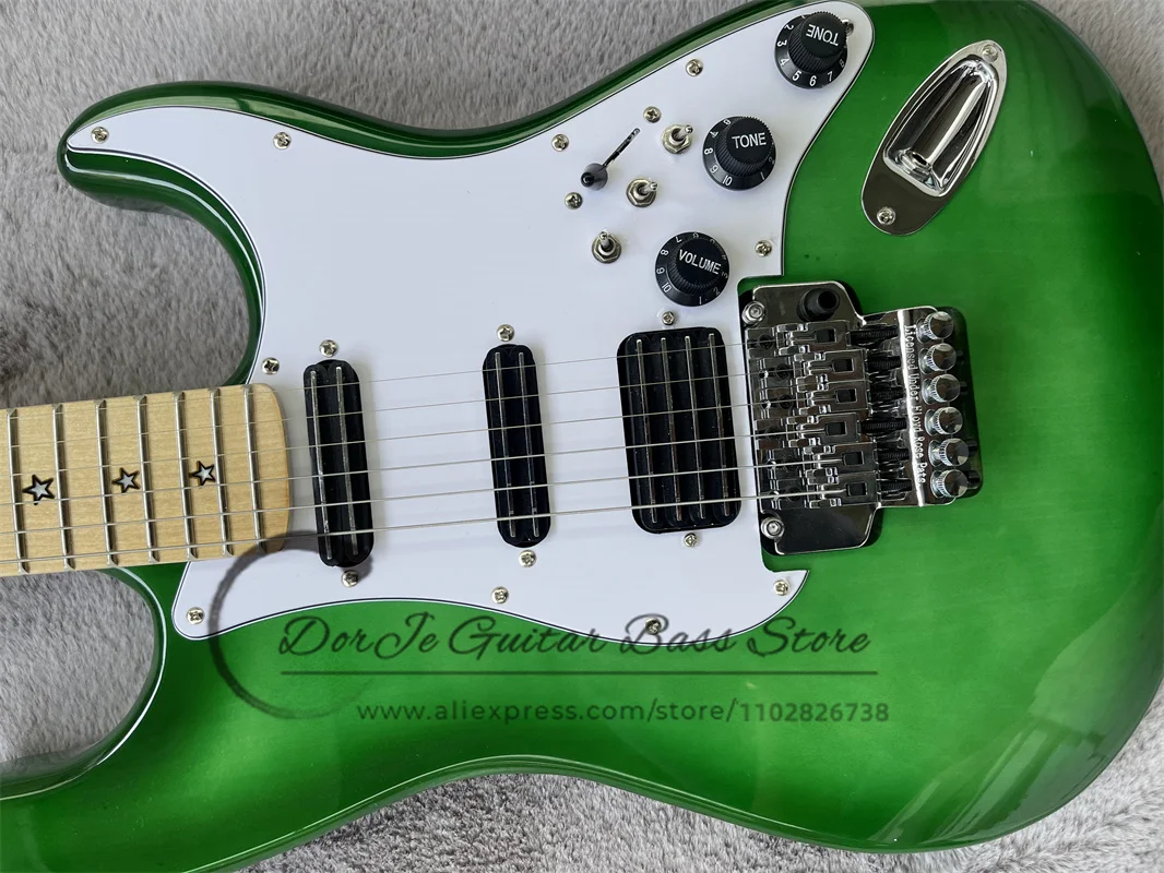 Green Electric Guitar Vibrato Bridge track pickup 3 mini switches basswood body Maple fingerboard pentacle Mosaic