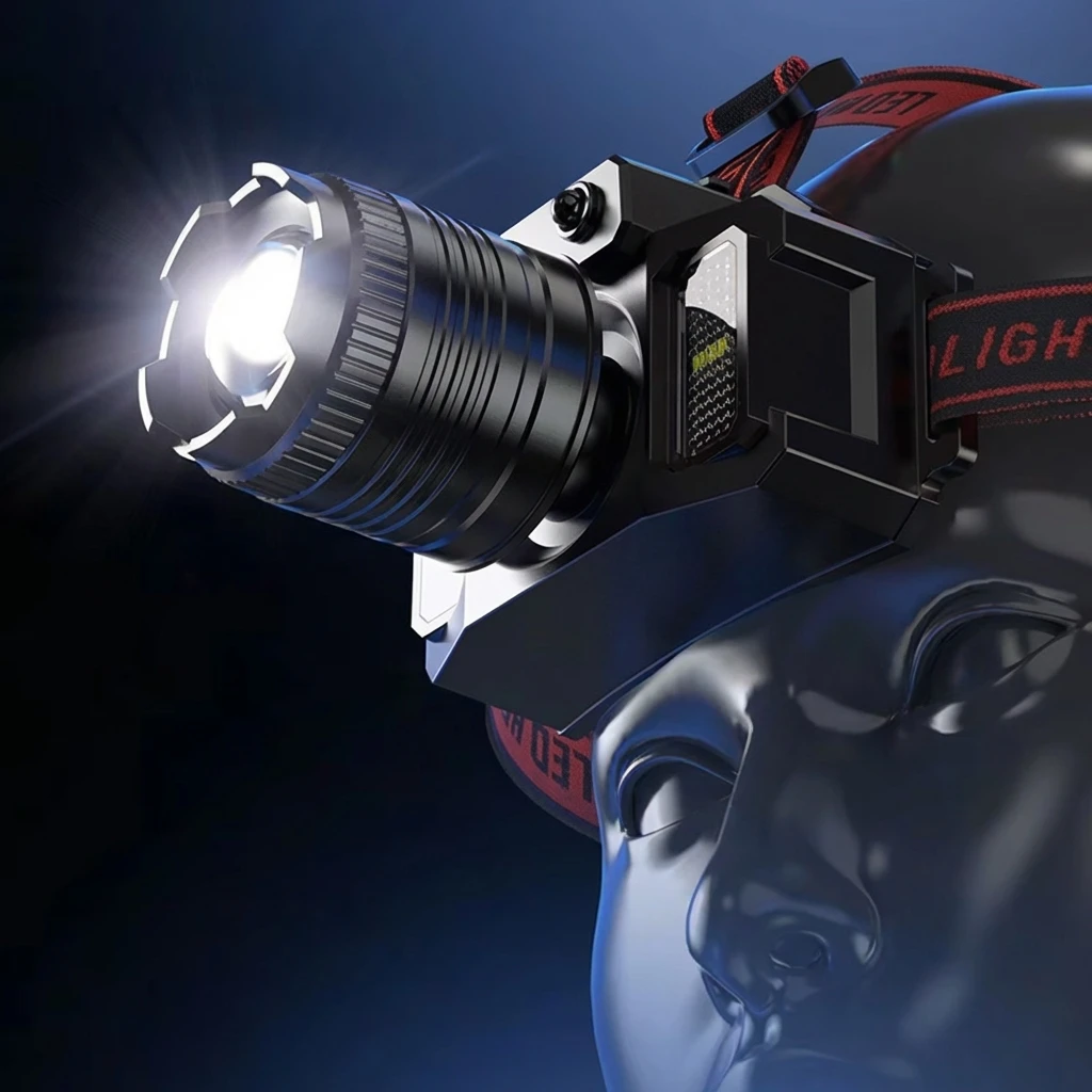 Smart Induction White Light LED Headlamp with Zoom USB Charging Sensor Multi-Function Outdoor Head Torch Lantern image 3