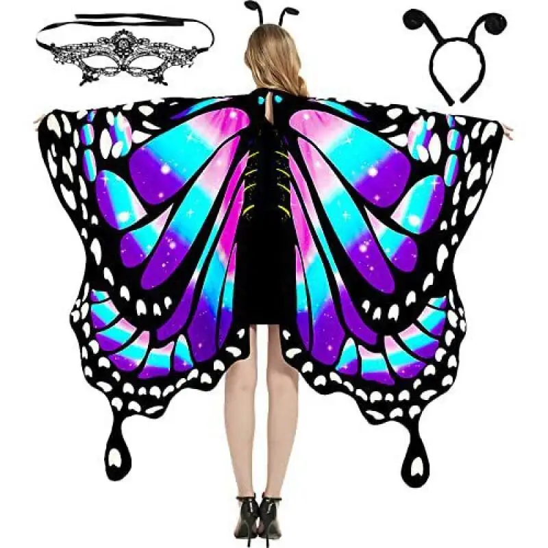 Halloween Butterfly Wings Costume, Performance Costume, Gradient Butterfly Cloak, Cosplay Suit, Fancy Party Cape for Adlut