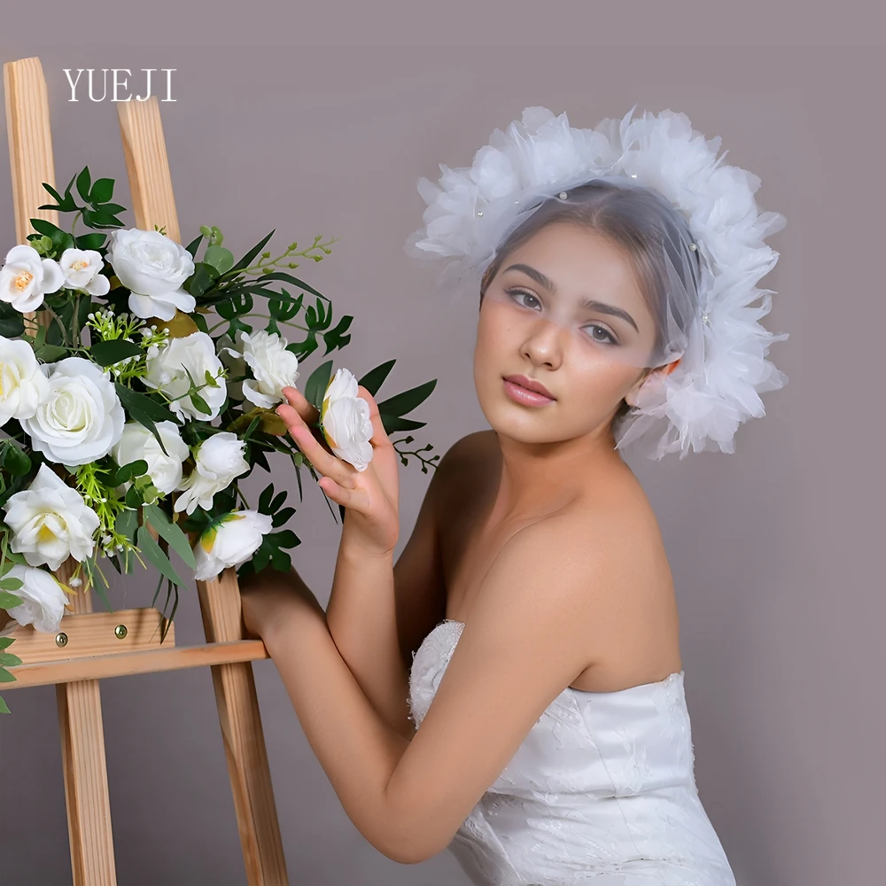 YUEJI-Voile Court à Fleurs 3D pour Patients, Accessoire de Mariage Blanc, sans Peigne, 2024, YJA21