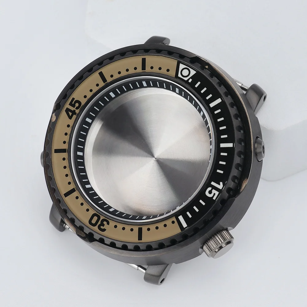 

Water Resistant Gun color 43mm Men Watch Case With chapters Ring Sapphire Crystal For NH35 NH36 4R Movement Tuna Canned C3 Bezel