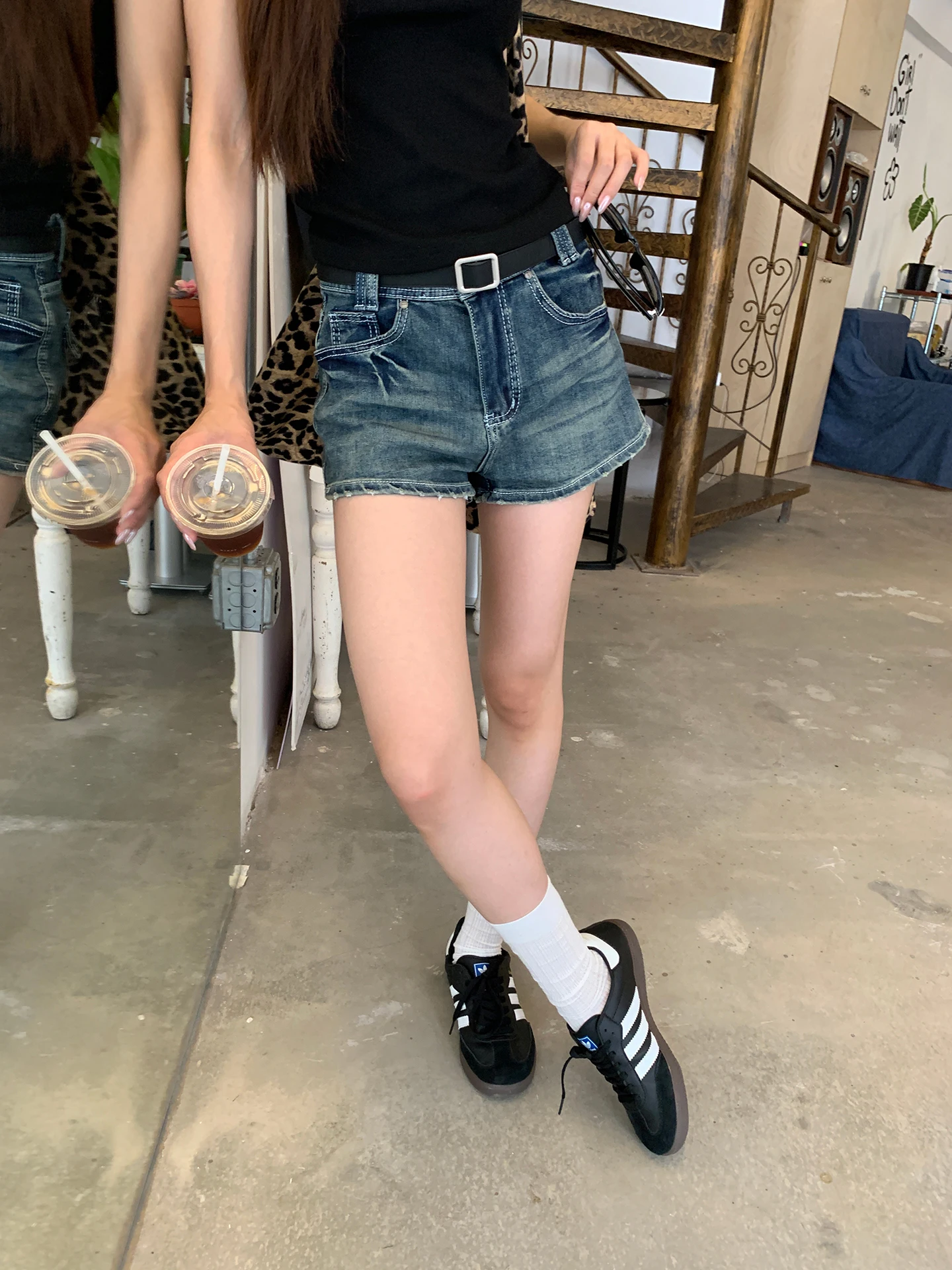 Blauer Denim mit hoher Taille, für Damen, Sommer, 2025, neue SLE-Jeans mit weitem Bein, lockere Hotpants, Spicy Girl American SLE-Jeans