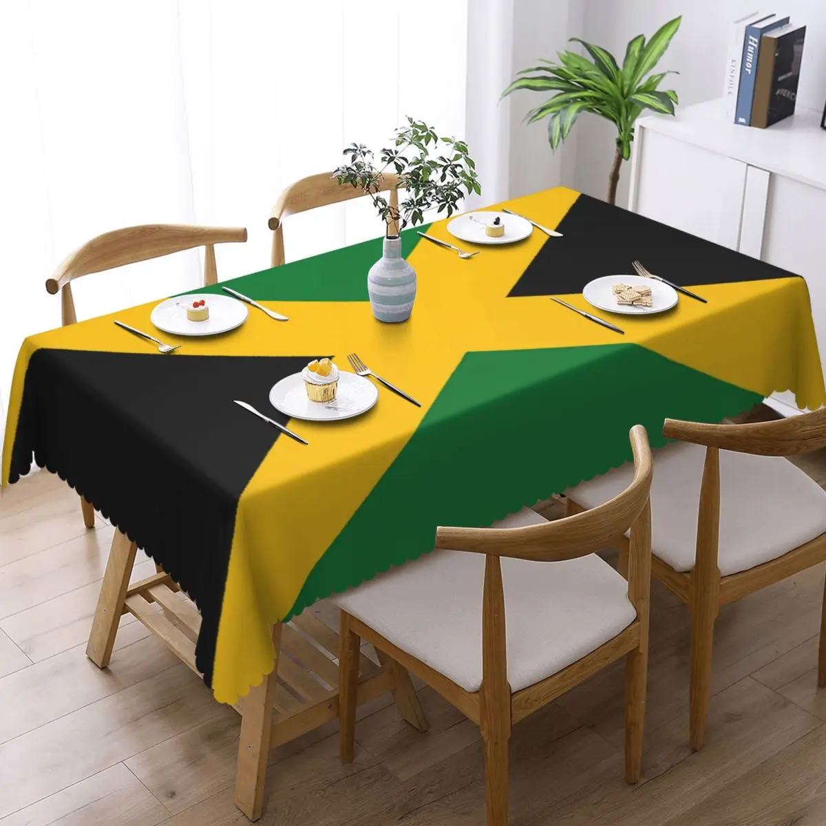 Rectangular Fitted Jamaican Flag Table Cloth Oilproof Tablecloth Outdoor 40