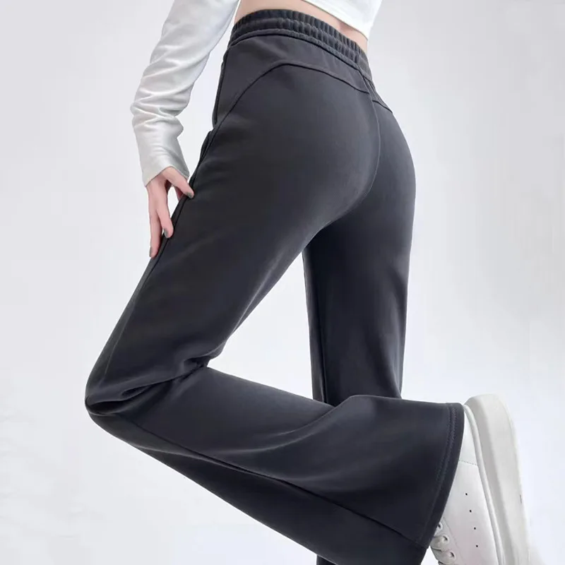 American Style Slightly Spicy Sports Pants For Women, Spring And Autumn 2025 New High Waist Slimming Flared Pants, Gray Casual